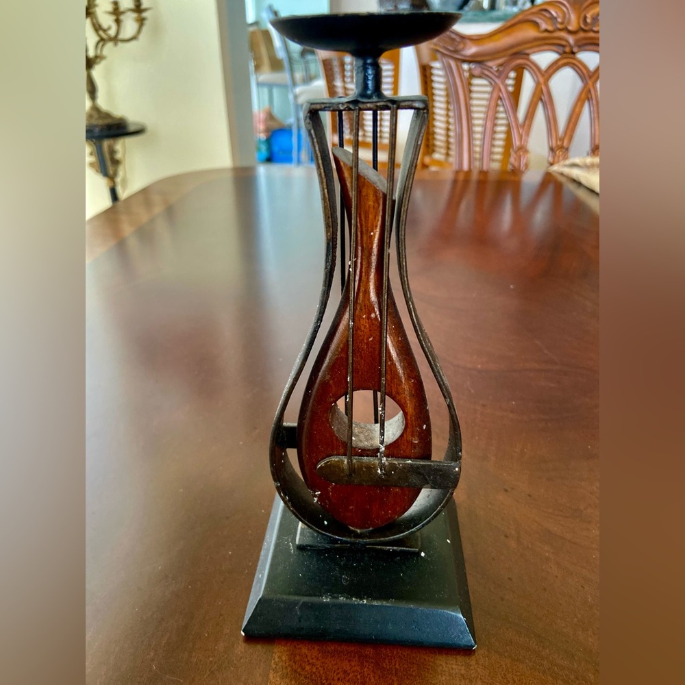 VTG Candle Holder Musical instrument H 8”&W 3.5”Made from Combination Wood/ Iron
